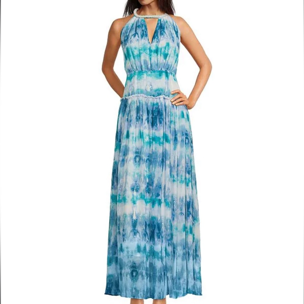 NWT CALVIN KLEIN blue tie dye maxi fancy gown
